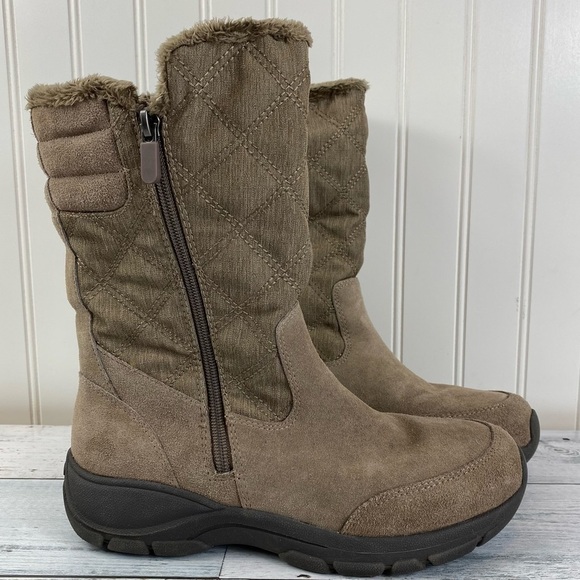 Lands End Boots Tan Suede All Weather Quilted Zip Winter Boots Women’s 7 B - Picture 2 of 10